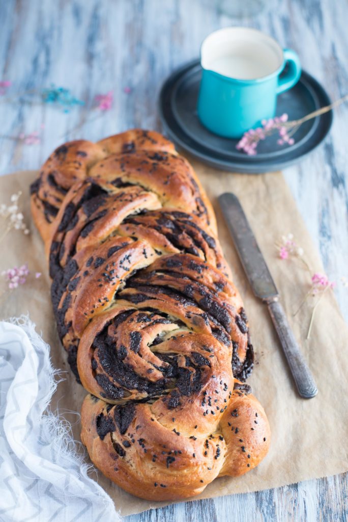 Black sesame and dark chocolate brioche